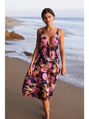 Anthropologie Claire Colin Wildlife Print Midi Dress